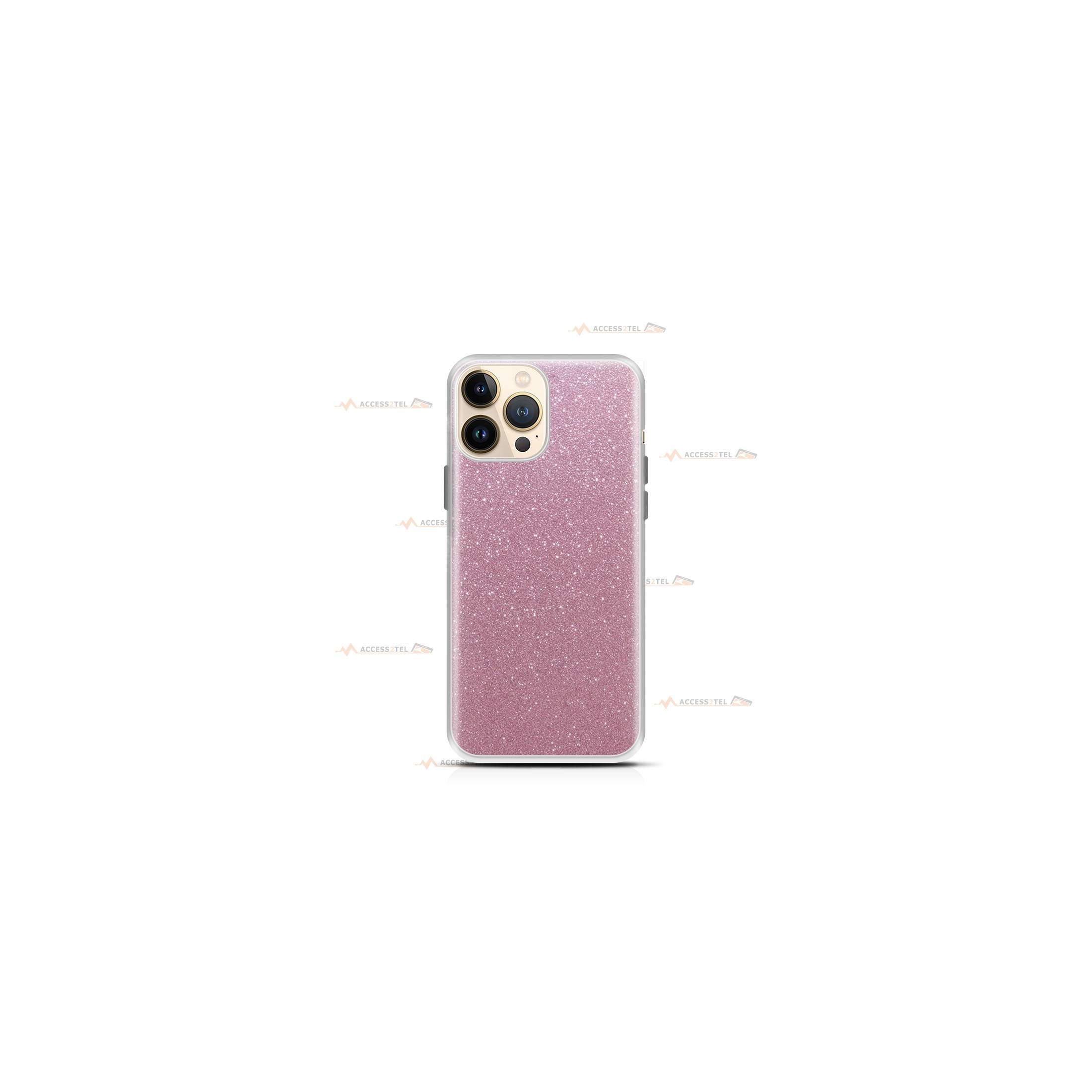 coque pour iphone 13 pro paillettes rose