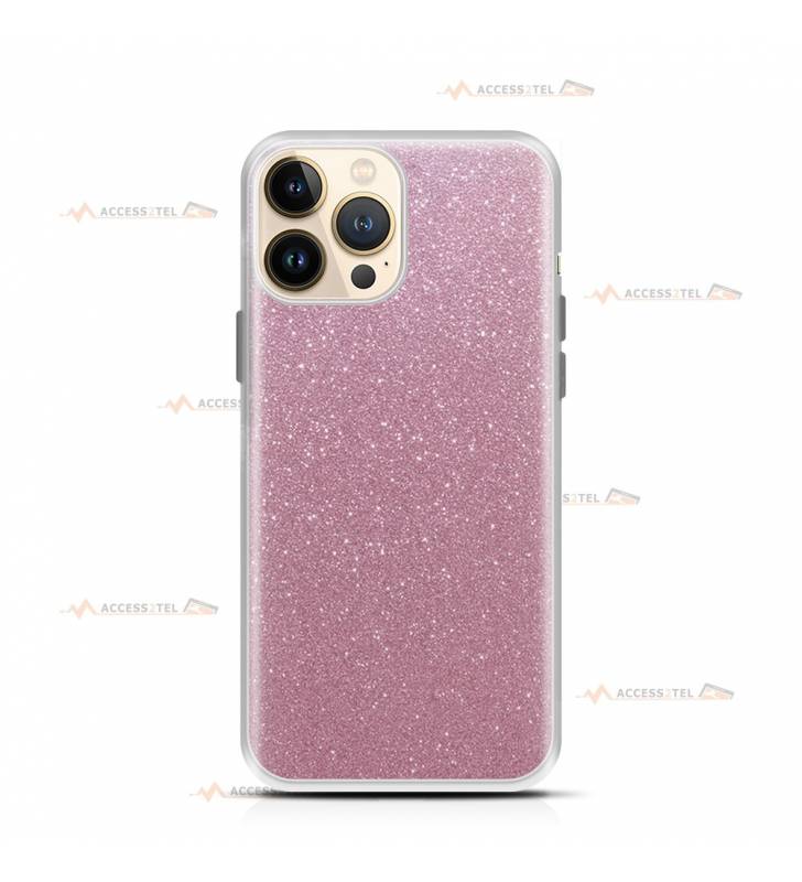 coque pour iphone 13 pro paillettes rose