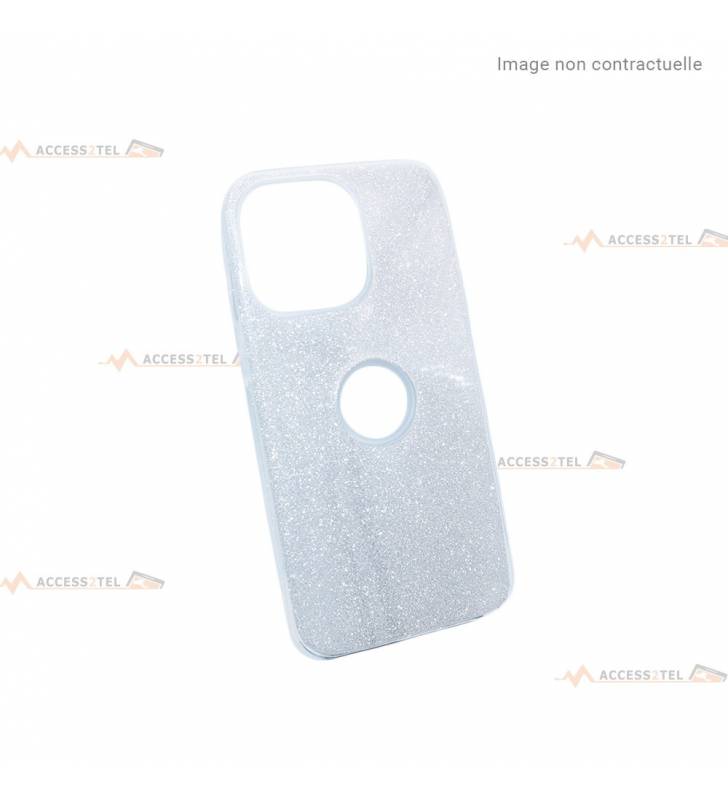 coque renforcée pour iphone 13 pro paillettes argentée