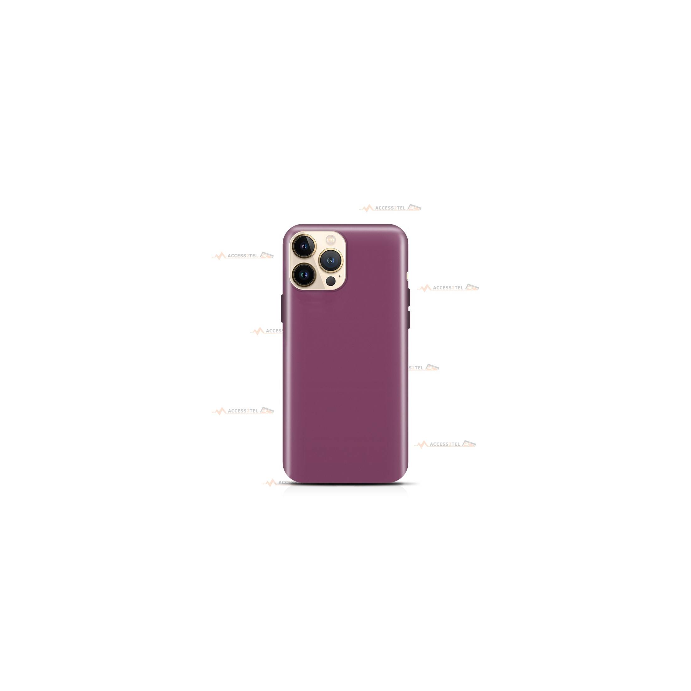 coque pour iphone 13 Pro max en silicone soft touch et intérieur microfibre violet prune