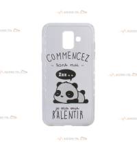 coque pour galaxy A6 2018 transparente avec un panda qui dort et le texte "Commencez sans moi