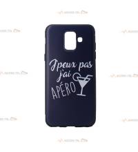 coque pour galaxy A6 2018 noire avec un verre de cocktail et le texte "j'peux pas j'ai apéro"