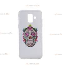 coque pour galaxy A6 2018 transparente avec une tête de mort mexicaine calavera