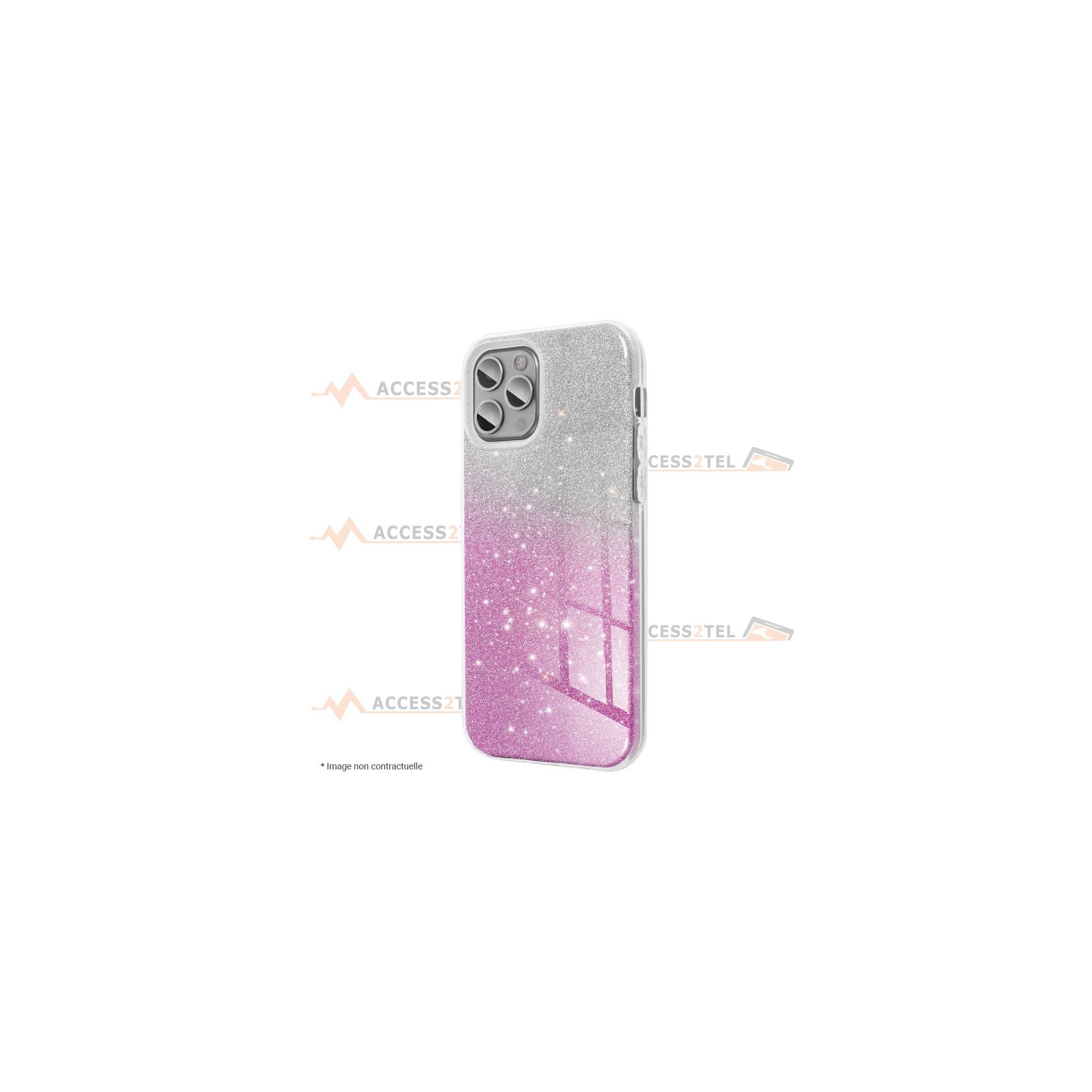 coque renforcée pour samsung galaxy A02s paillettes dégradé rose côté