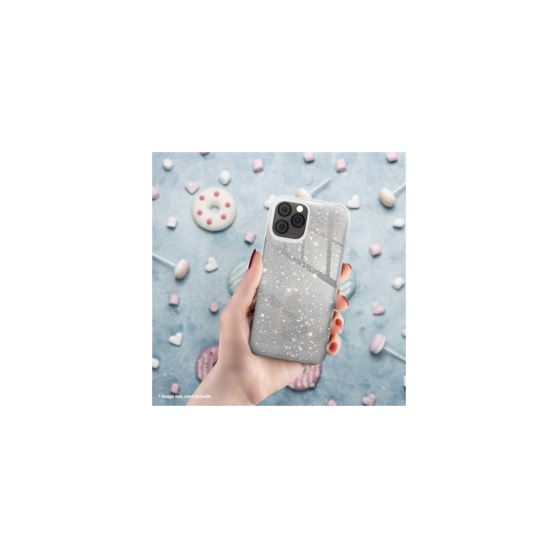 coque renforcée pour samsung galaxy A02s paillettes argentée dos