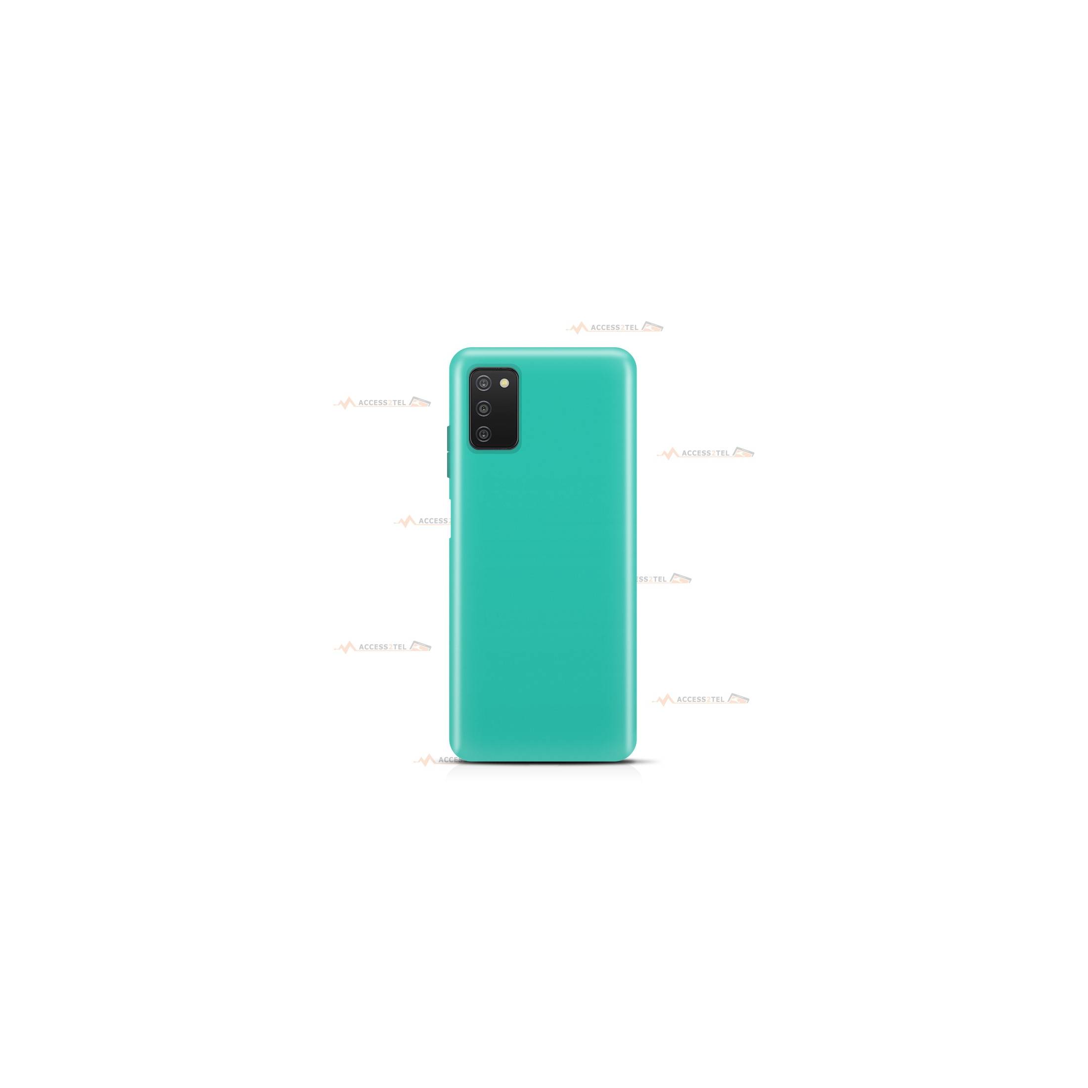 coque pour samsung galaxy a03s en silicone soft touch et intérieur microfibre bleu turquoise