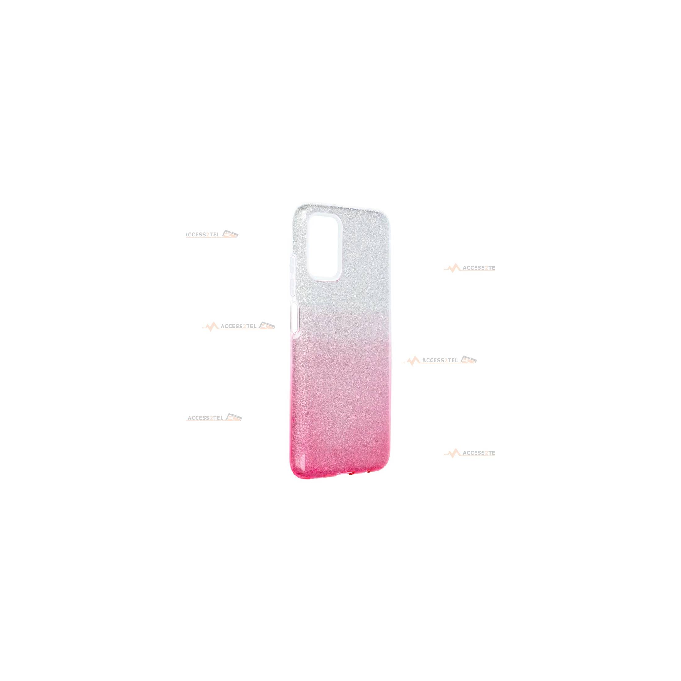 coque renforcée pour samsung galaxy A03s paillettes dégradé rose