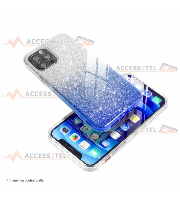 coque renforcée pour samsung galaxy A03s paillettes dégradé bleu smartphone