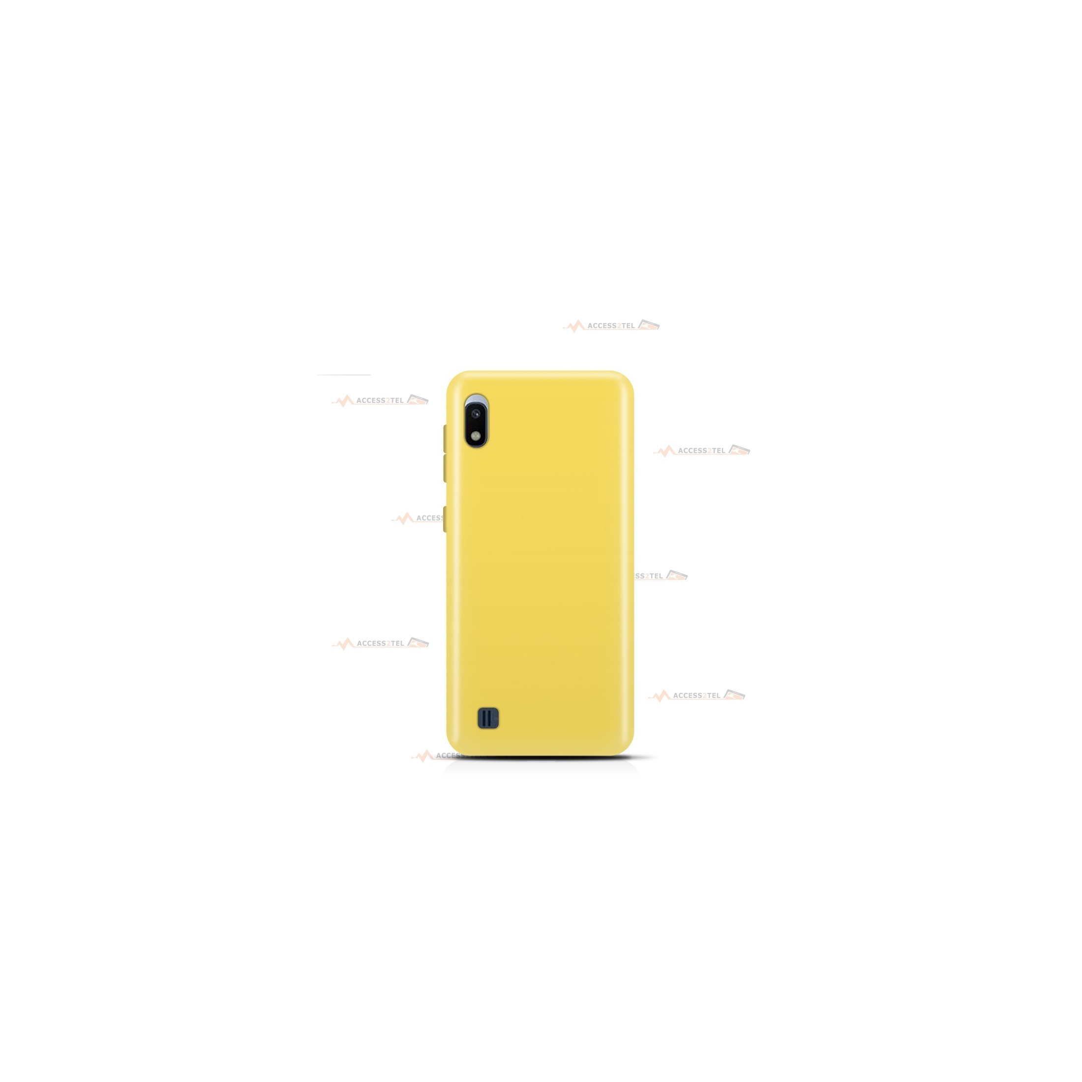 coque pour samsung galaxy a10 en silicone soft touch et intérieur microfibre jaune