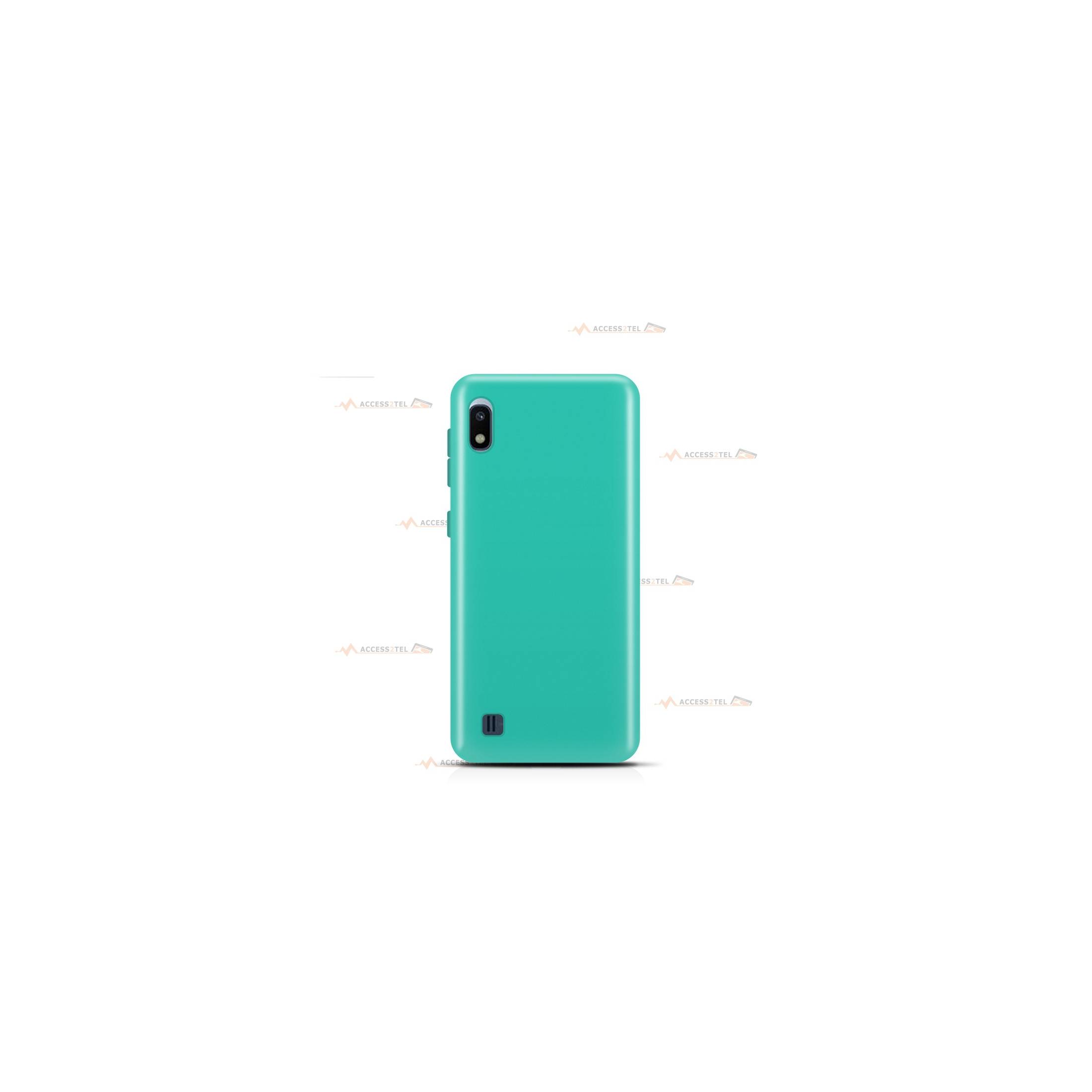 coque pour samsung galaxy a10 en silicone soft touch et intérieur microfibre bleu turquoise