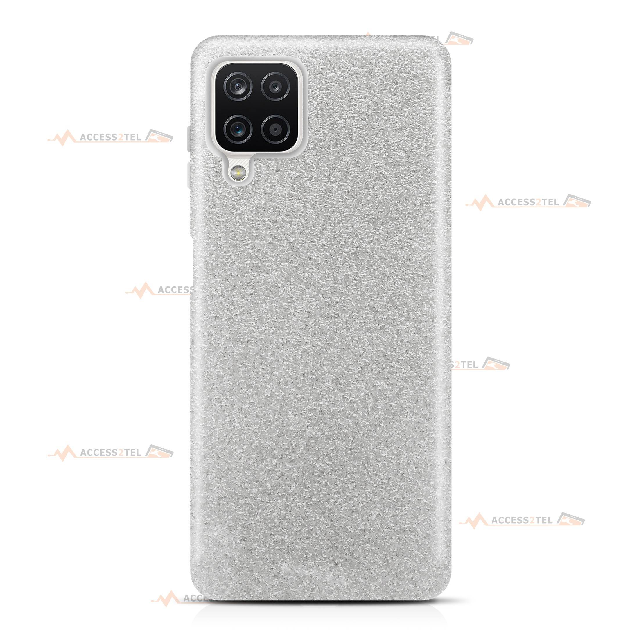 coque pour samsung galaxy A12 paillettes argentée