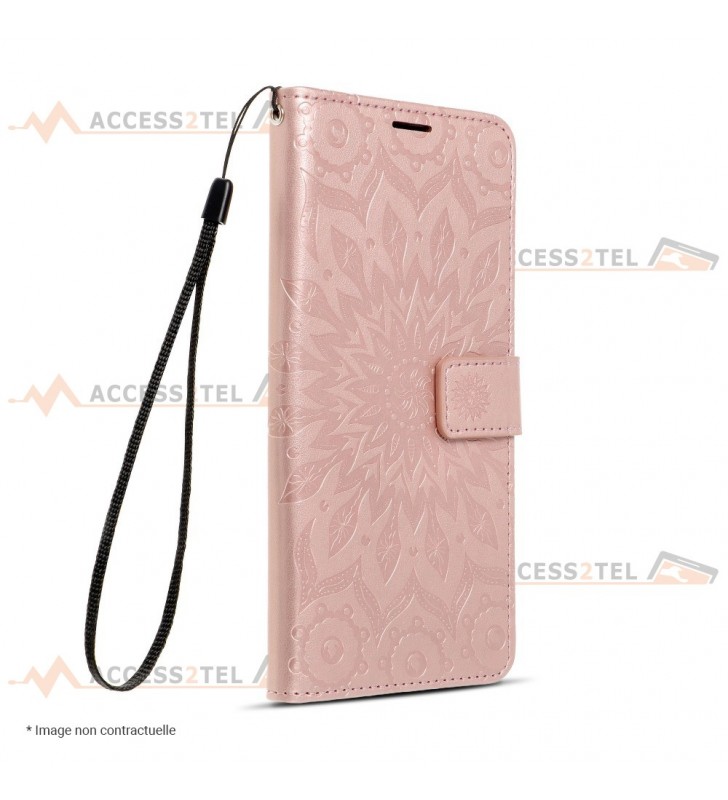 étui pour samsung galaxy A13 4G mandala rose gold dragonne