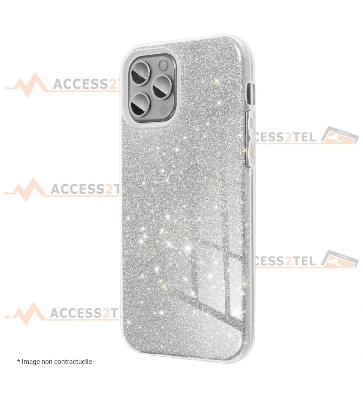 coque renforcée pour samsung galaxy A13 5G paillettes argentée côté