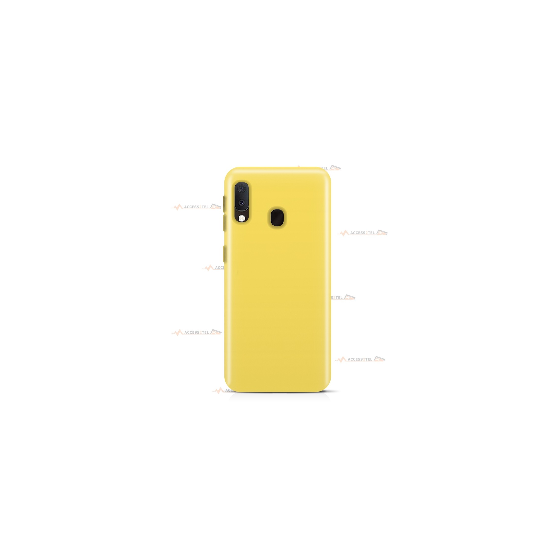 coque pour samsung galaxy a20e en silicone soft touch et intérieur microfibre jaune