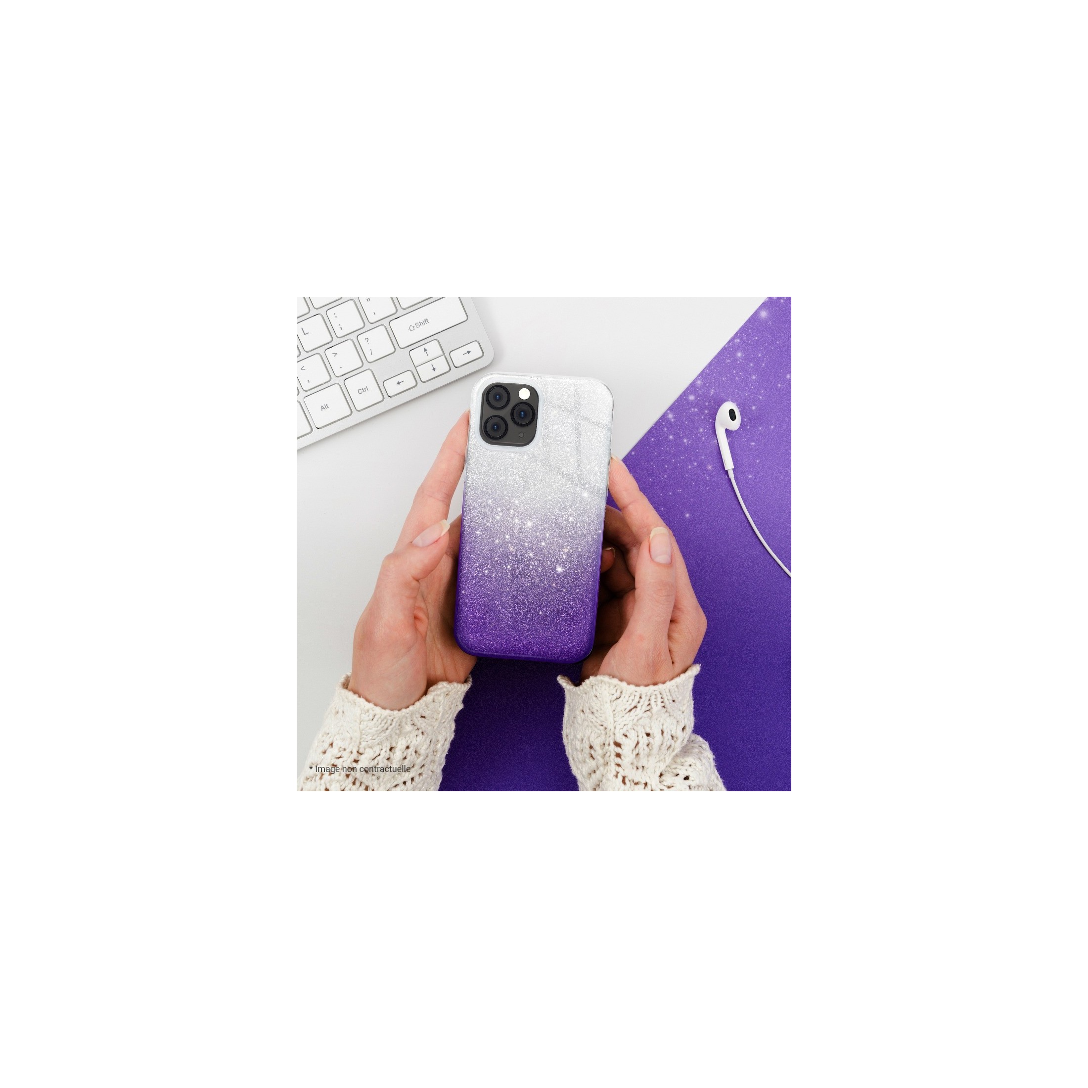 coque renforcée pour samsung galaxy A20e paillettes dégradé violet dos