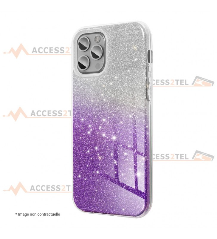 coque renforcée pour samsung galaxy A20e paillettes dégradé violet côté