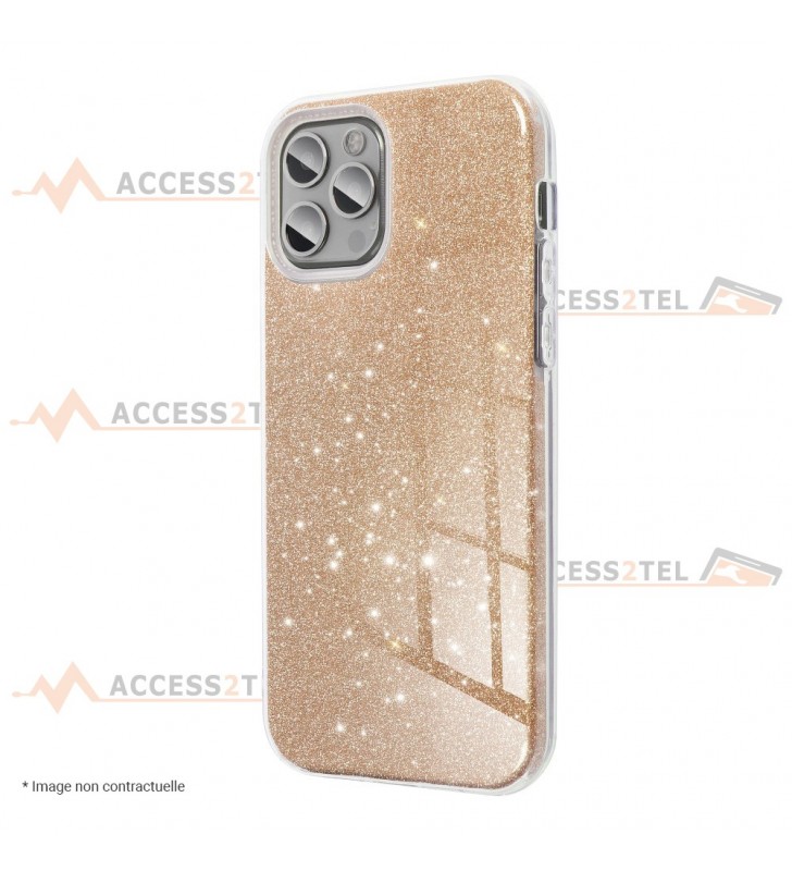 coque renforcée pour samsung galaxy A20e paillettes dorée côté