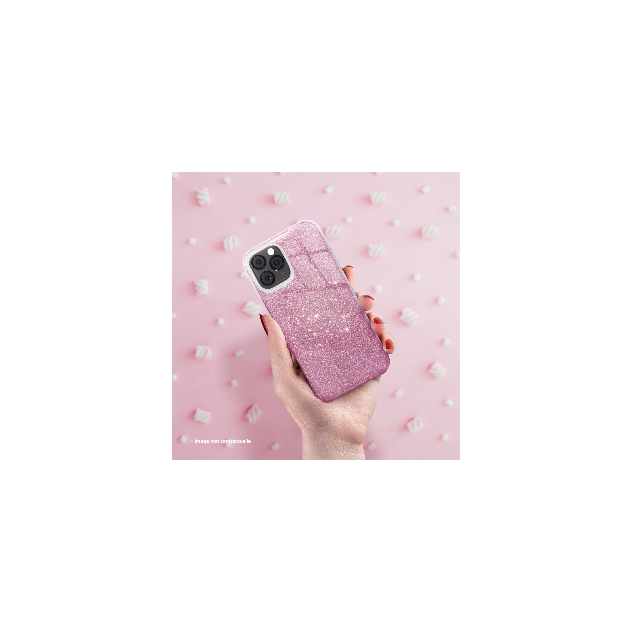 coque renforcée pour samsung galaxy A20e paillettes rose dos