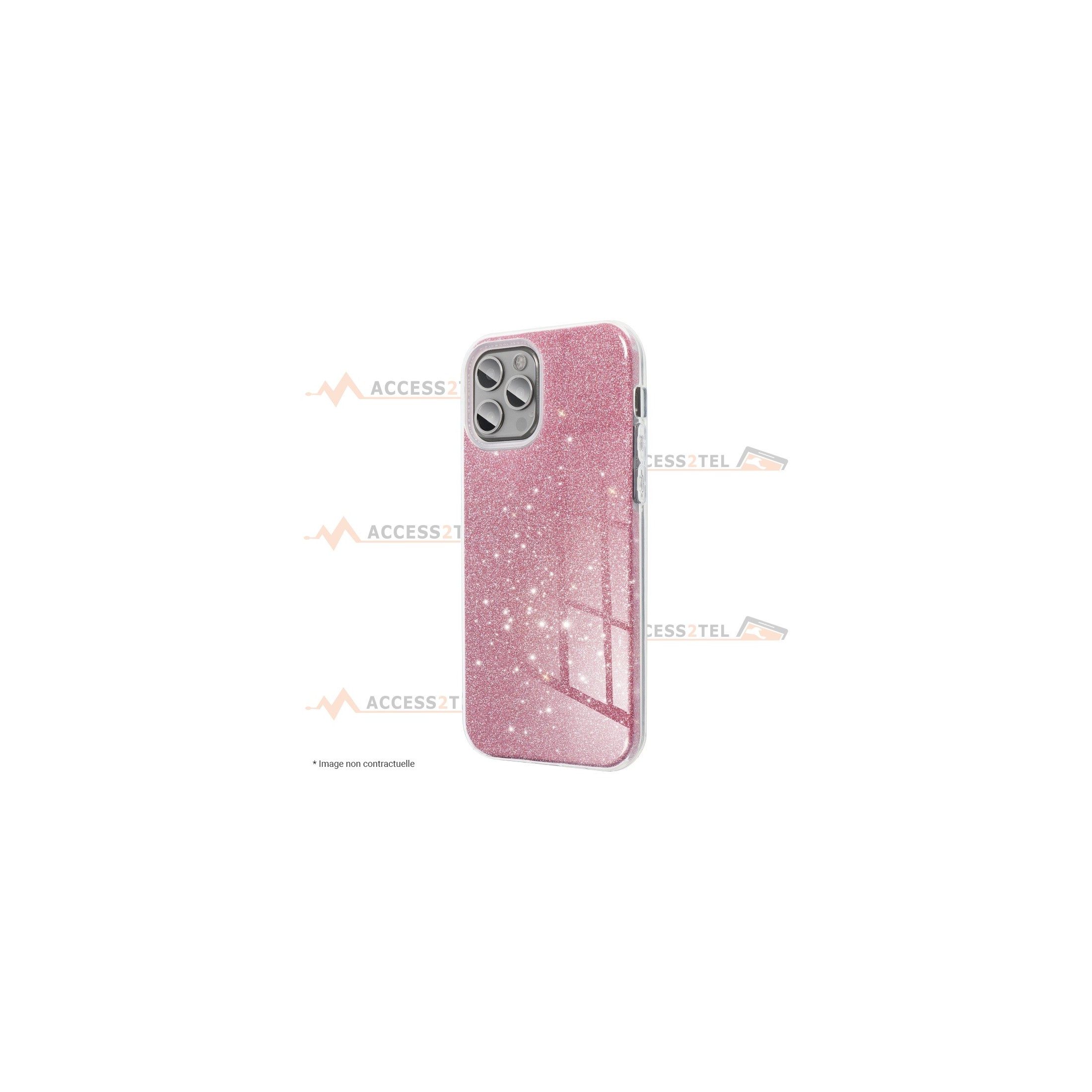 coque renforcée pour samsung galaxy A20e paillettes rose côté