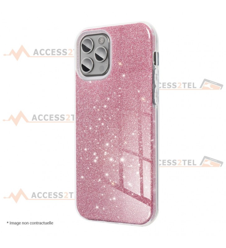 coque renforcée pour samsung galaxy A20e paillettes rose côté