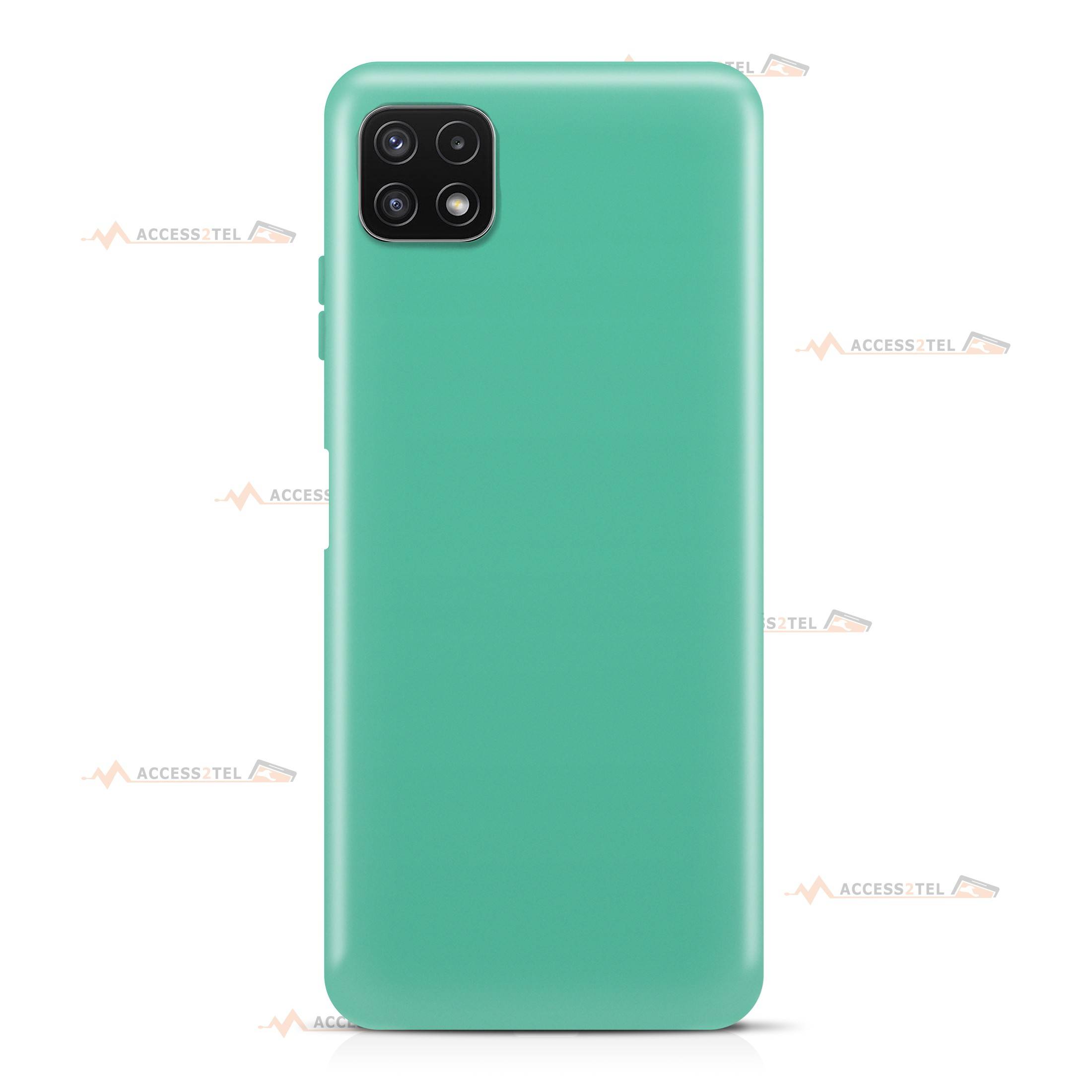 coque pour samsung galaxy A22 5G en silicone soft touch et intérieur microfibre turquoise