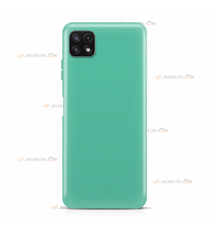 coque pour samsung galaxy A22 5G en silicone soft touch et intérieur microfibre turquoise