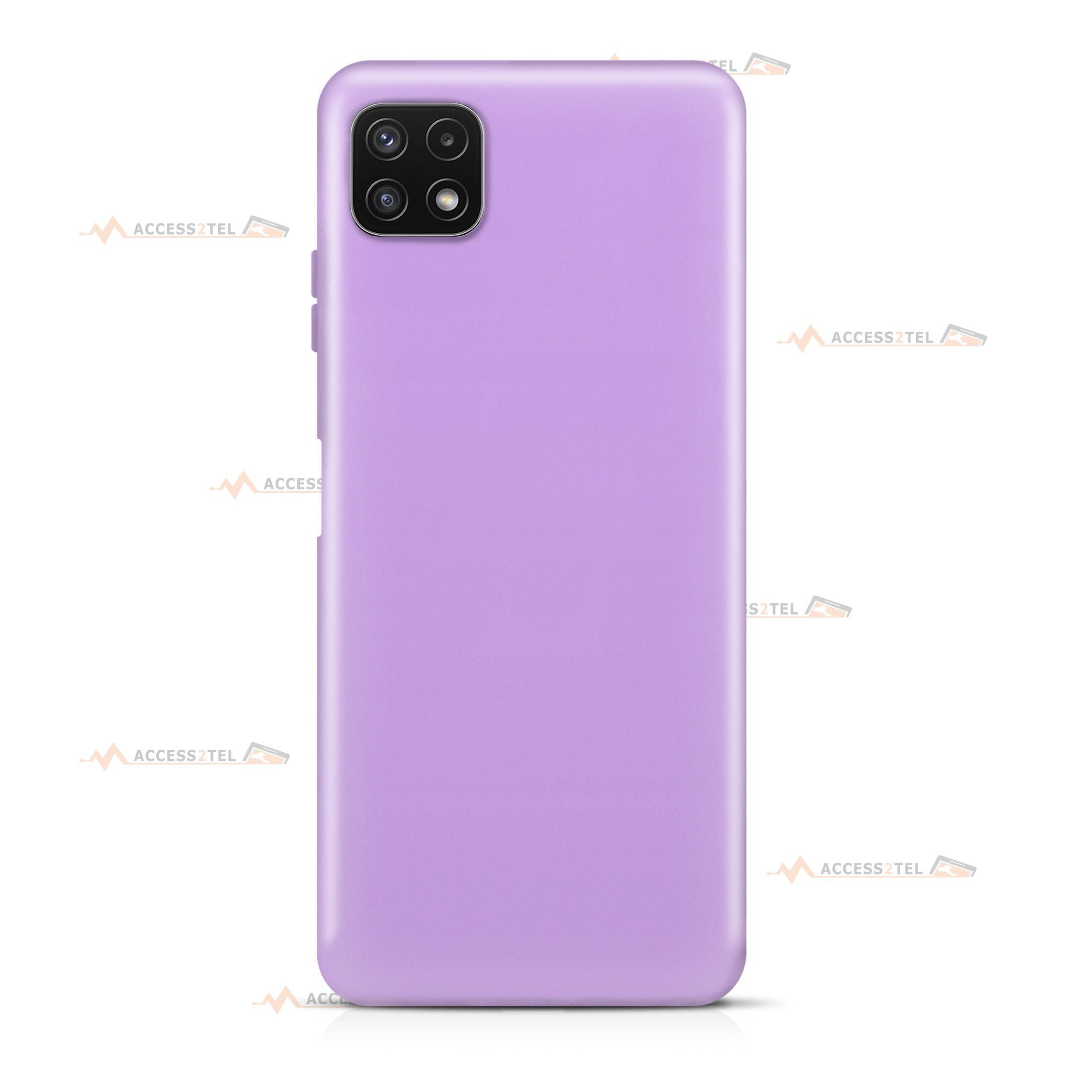 coque pour samsung galaxy A22 5G en silicone soft touch et intérieur microfibre lilas