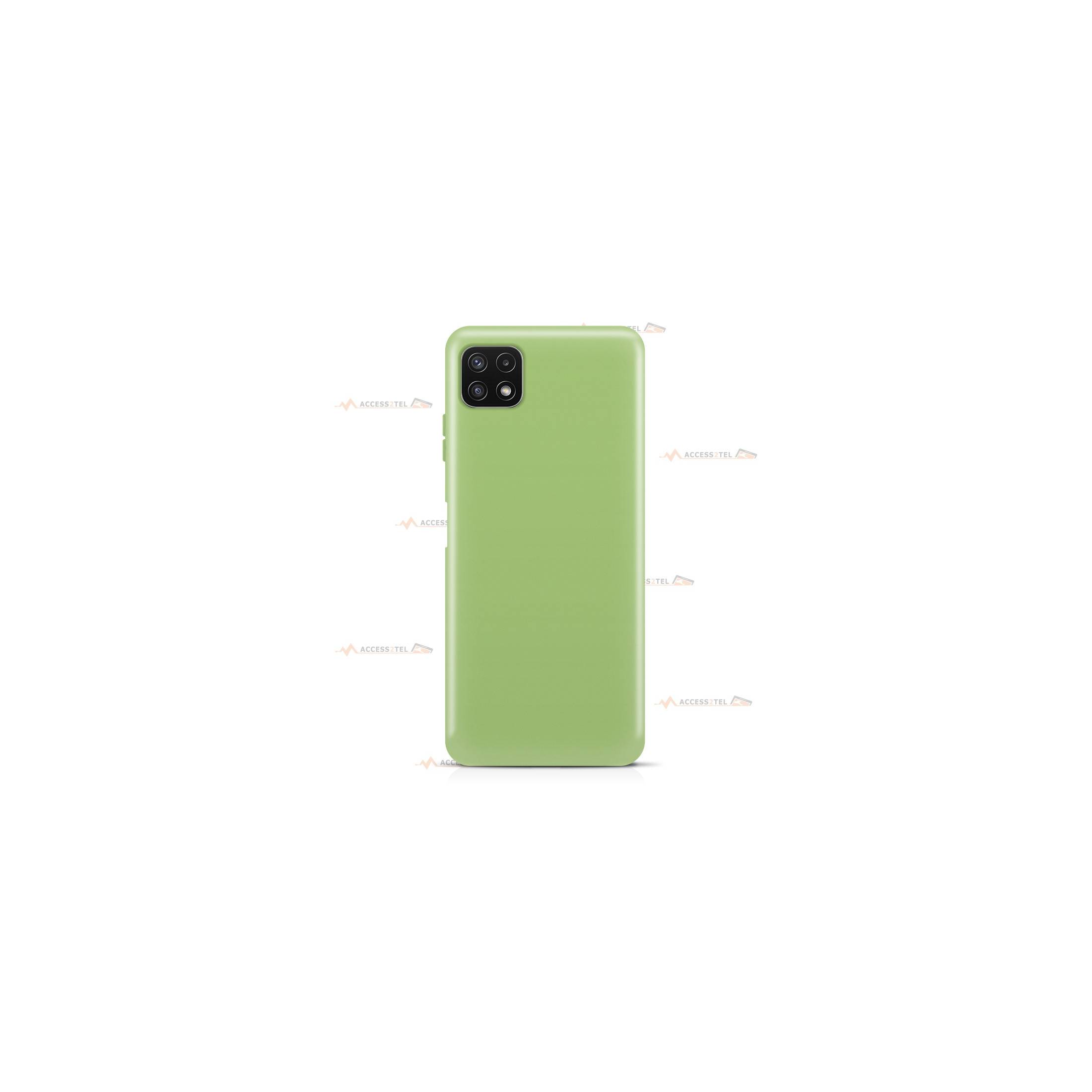 coque pour samsung galaxy a22 5g en silicone soft touch et intérieur microfibre vert clair