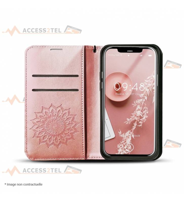 étui pour samsung galaxy A32 4G mandala rose gold ouvert