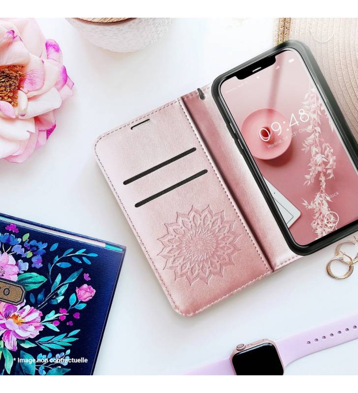 étui pour samsung galaxy A32 4G mandala rose gold porte-cartes