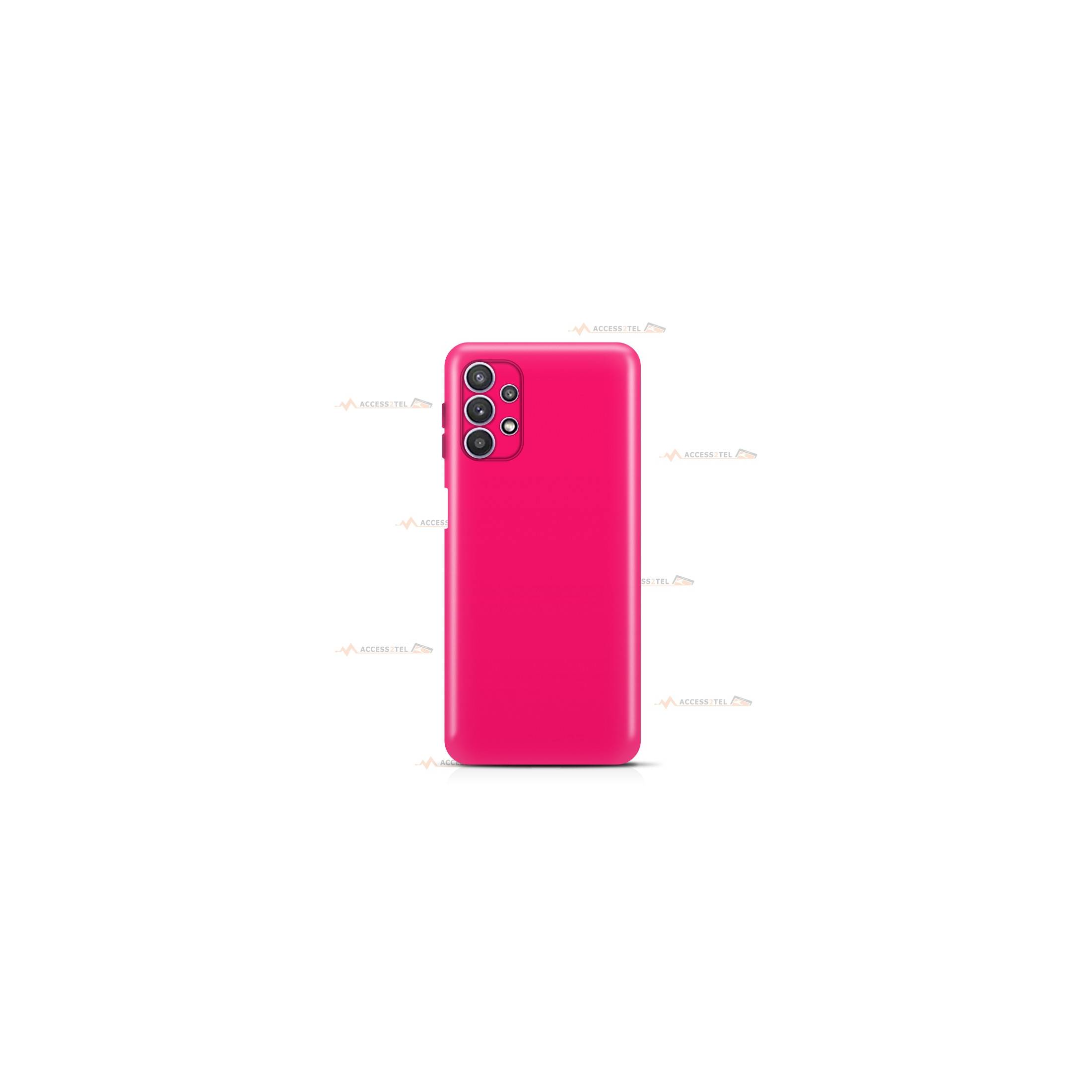 coque pour samsung galaxy a32 5g en silicone soft touch et intérieur microfibre rose fluo