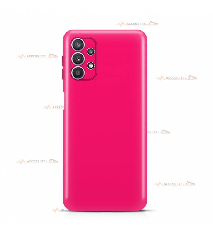 coque pour samsung galaxy a32 5g en silicone soft touch et intérieur microfibre rose fluo