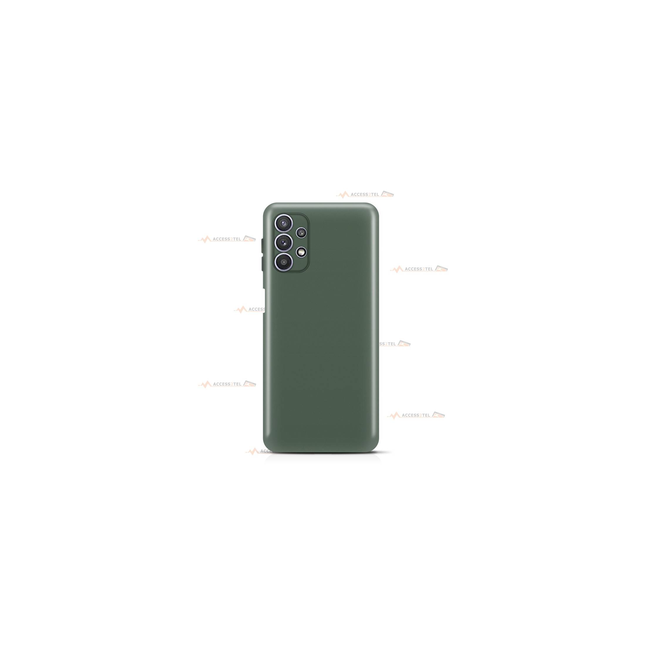 coque pour samsung galaxy a32 5g en silicone soft touch et intérieur microfibre vert de gris