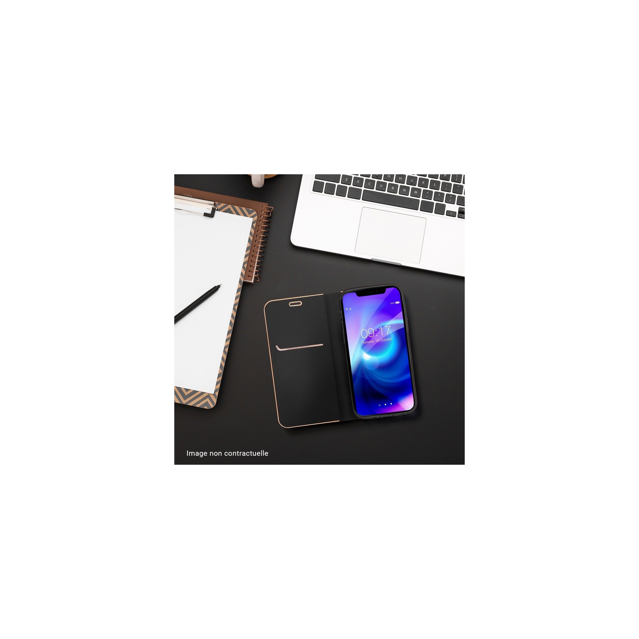 étui en cuir noir cadre doré rose gold pour samsung galaxy A32 5G intérieur