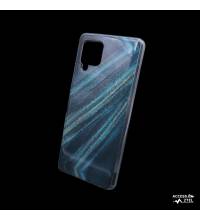 coque de téléphone design moderne bleu et or pour samsung galaxy a42 5G reflets dorés