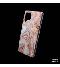 coque de téléphone design moderne marbre marron et rose pour samsung galaxy a42 5G reflets dorés