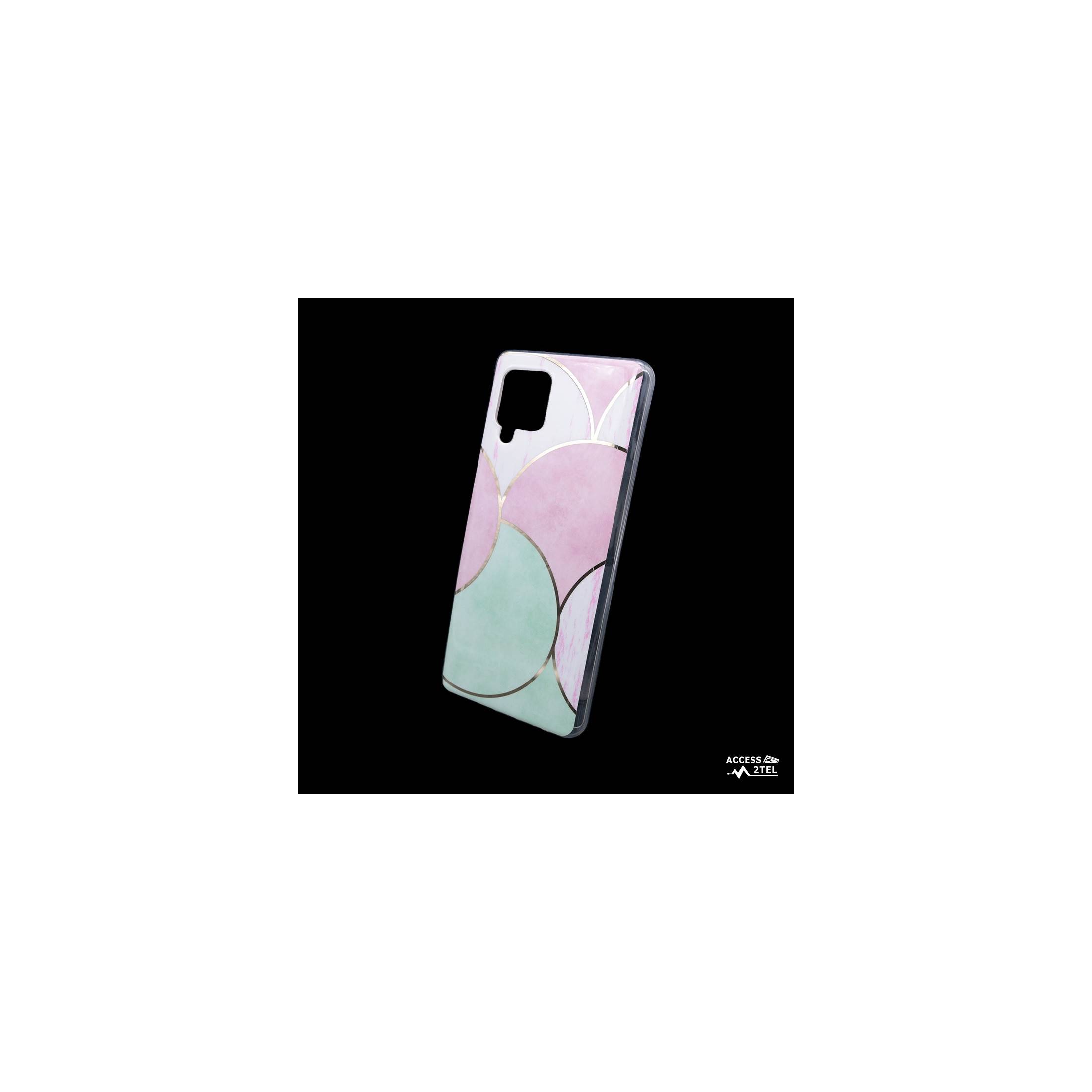 coque de téléphone design moderne rose et vert pâle pour samsung galaxy a42 5G reflets dorés