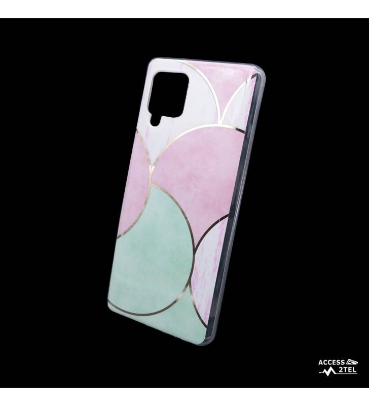 coque de téléphone design moderne rose et vert pâle pour samsung galaxy a42 5G reflets dorés