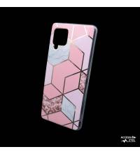 coque de téléphone design moderne de cubes roses pour samsung galaxy a42 5G reflets dorés