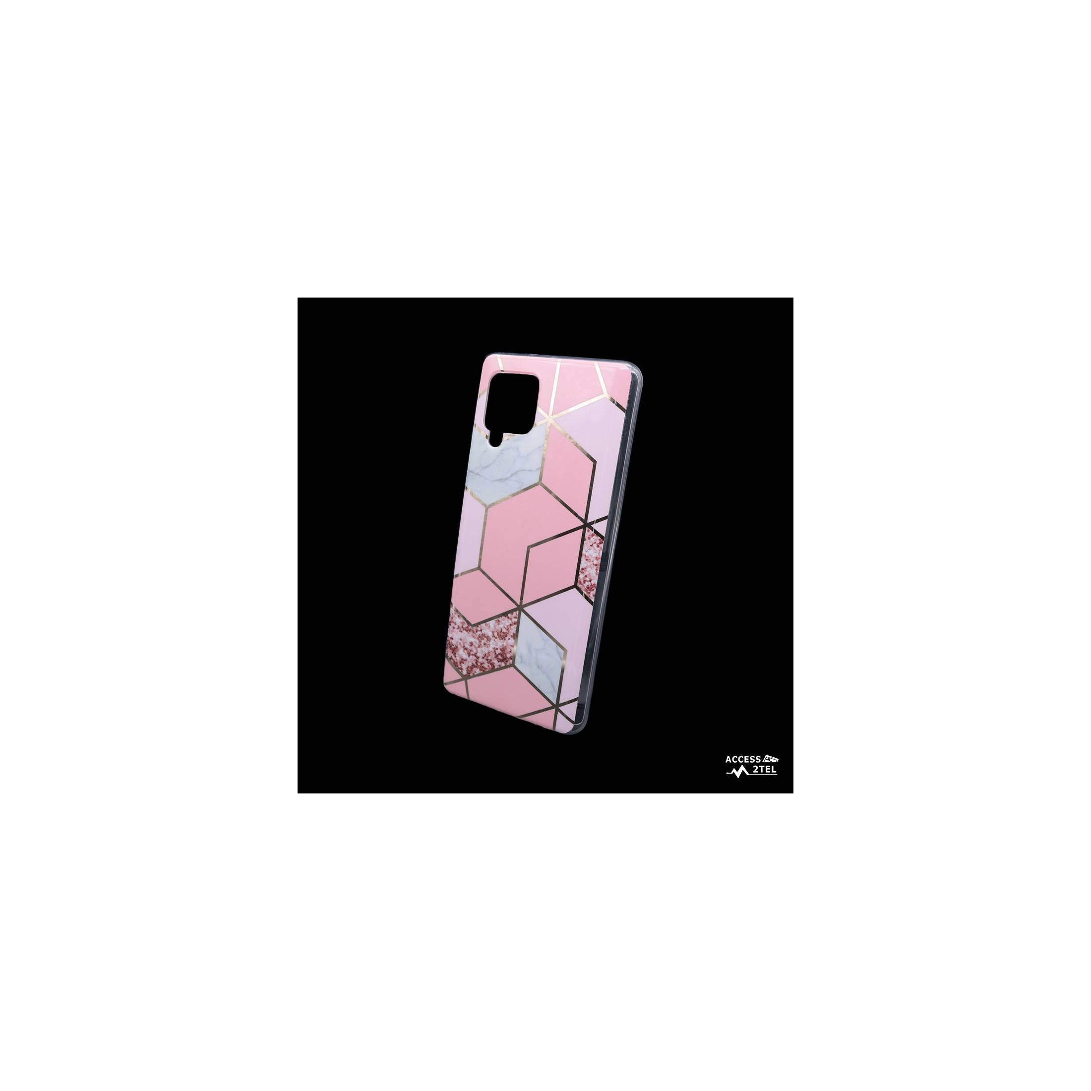 coque de téléphone design moderne de cubes roses pour samsung galaxy a42 5G reflets dorés