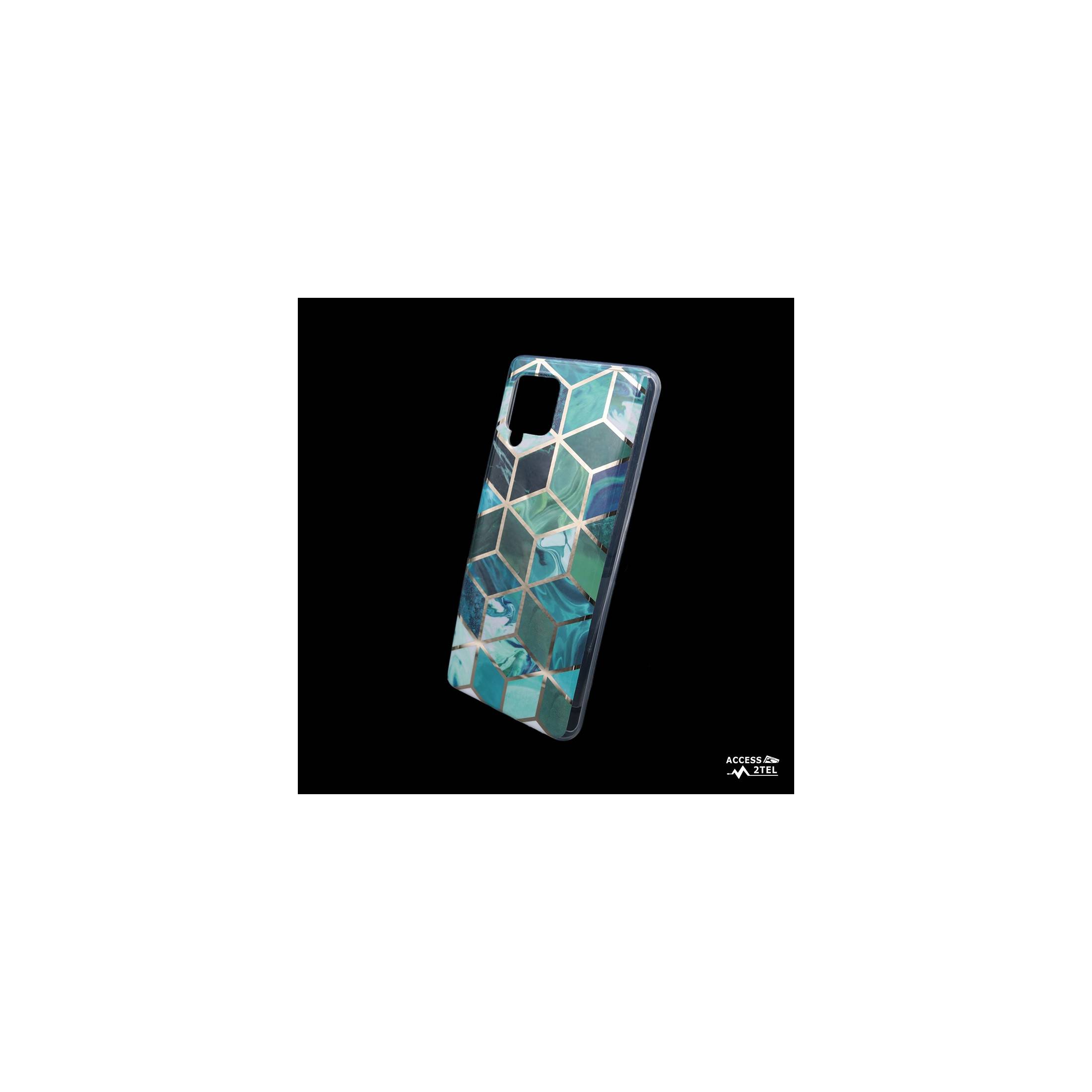 coque de téléphone design moderne marbre vert pour samsung galaxy a42 5G reflets dorés