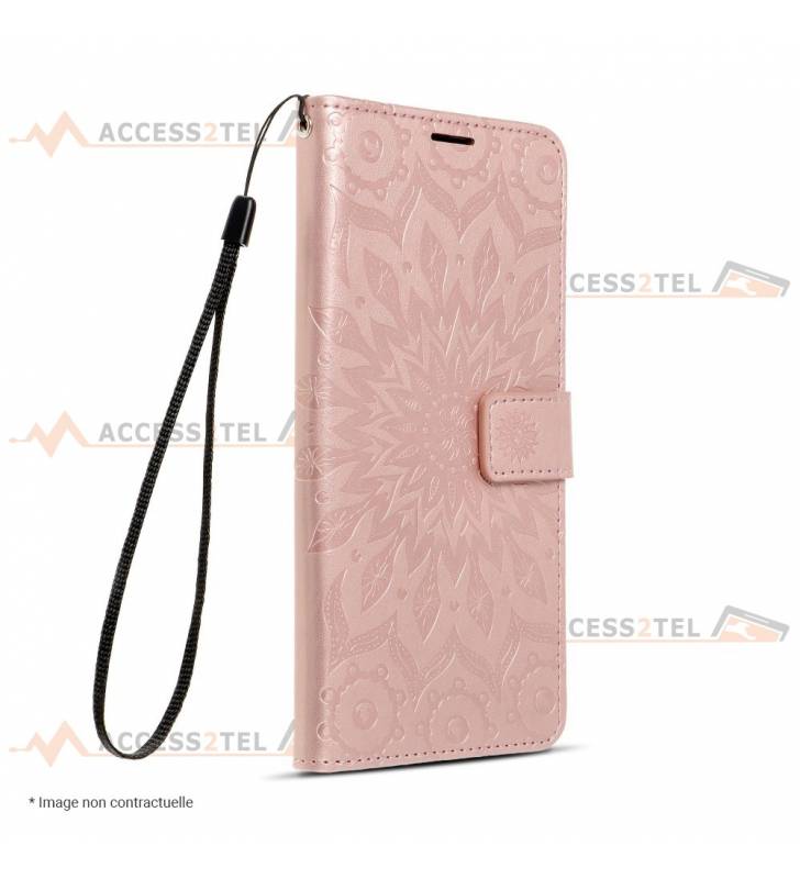 étui pour samsung galaxy A42 mandala rose gold dragonne