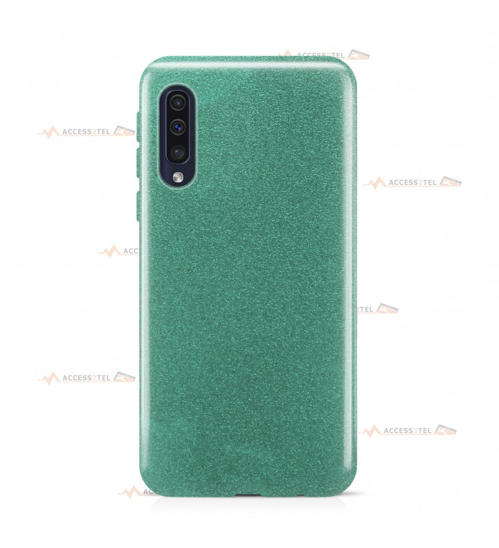 coque pour samsung galaxy A50 paillettes turquoise