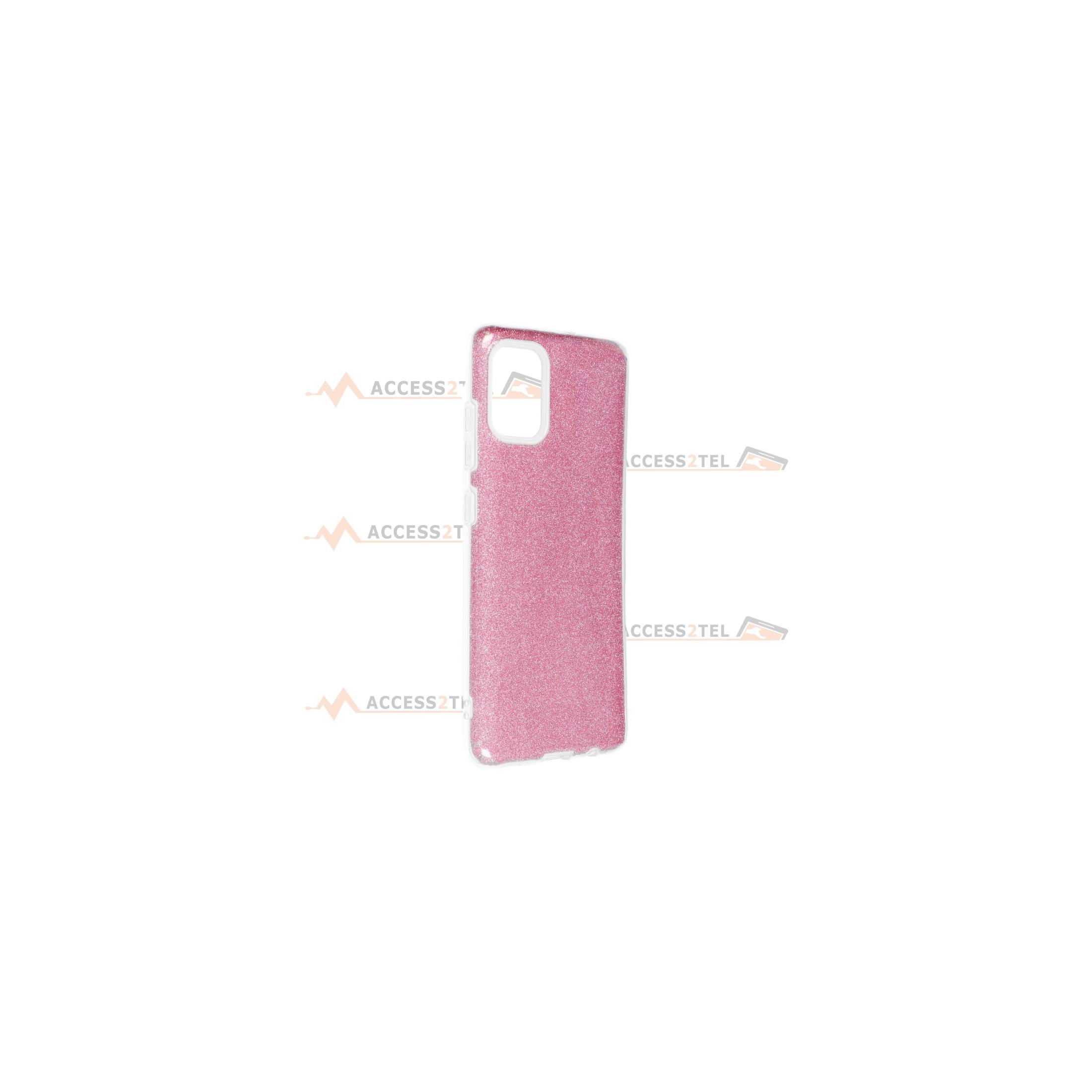 coque renforcée pour samsung galaxy A51 paillettes rose