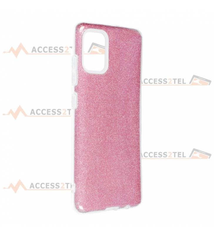 coque renforcée pour samsung galaxy A51 paillettes rose