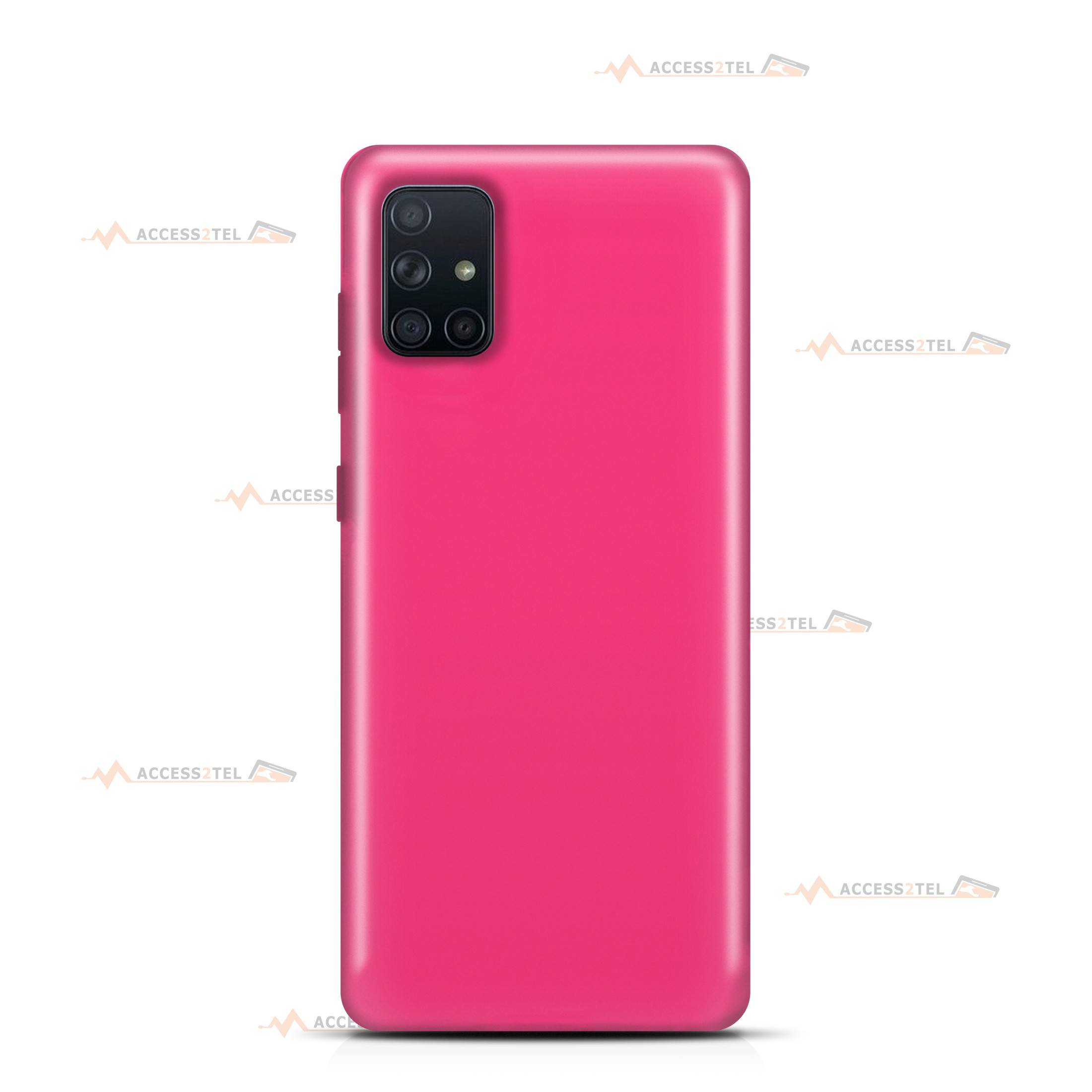 coque pour samsung galaxy A71 silicone et microfibre rose fuchsia