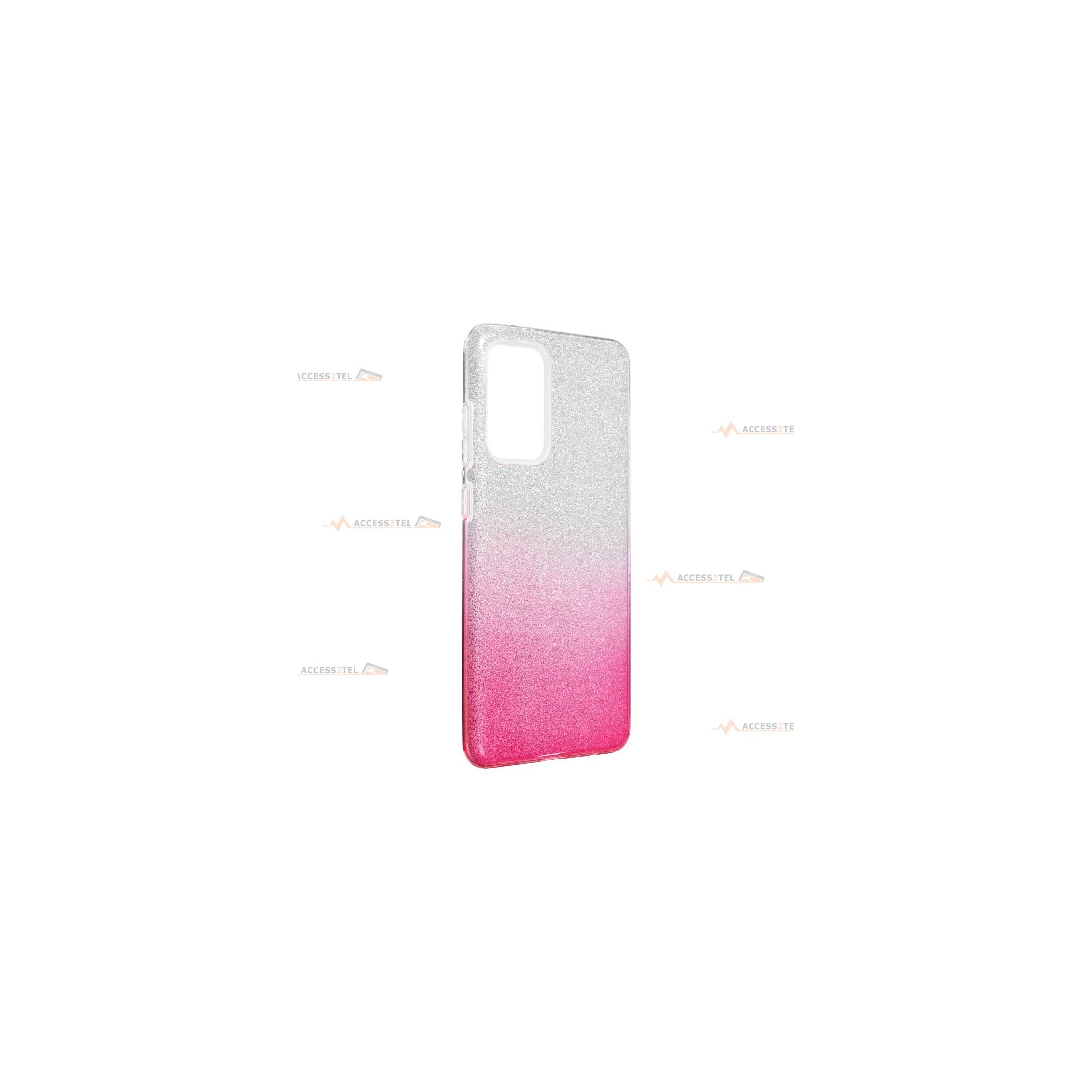 coque renforcée pour samsung galaxy A72 paillettes dégradé rose