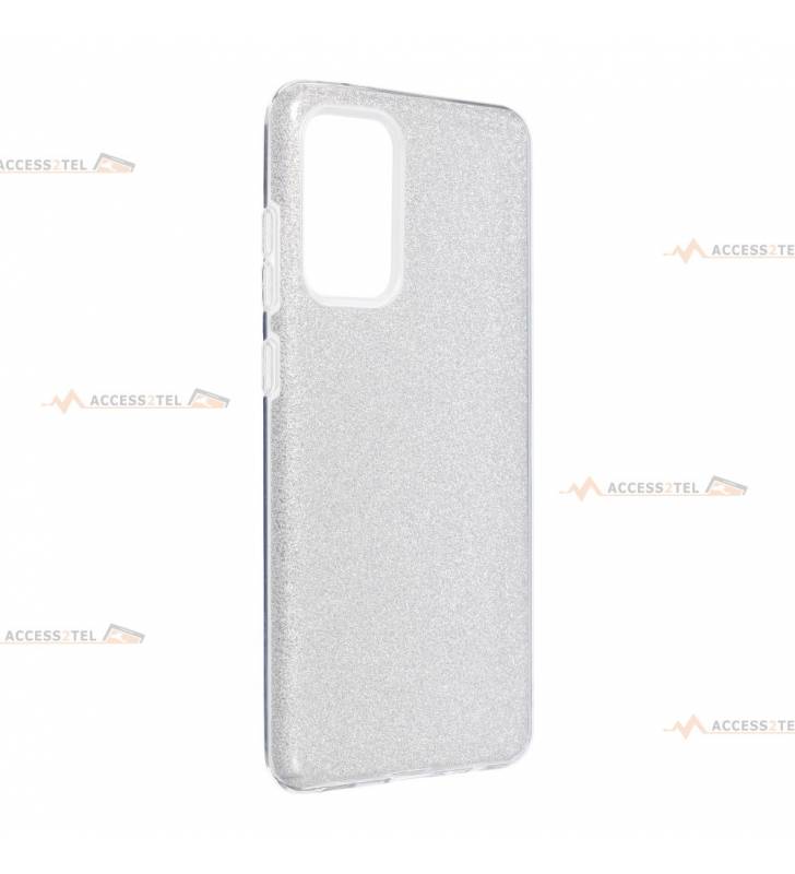 coque renforcée pour samsung galaxy A72 paillettes argentée