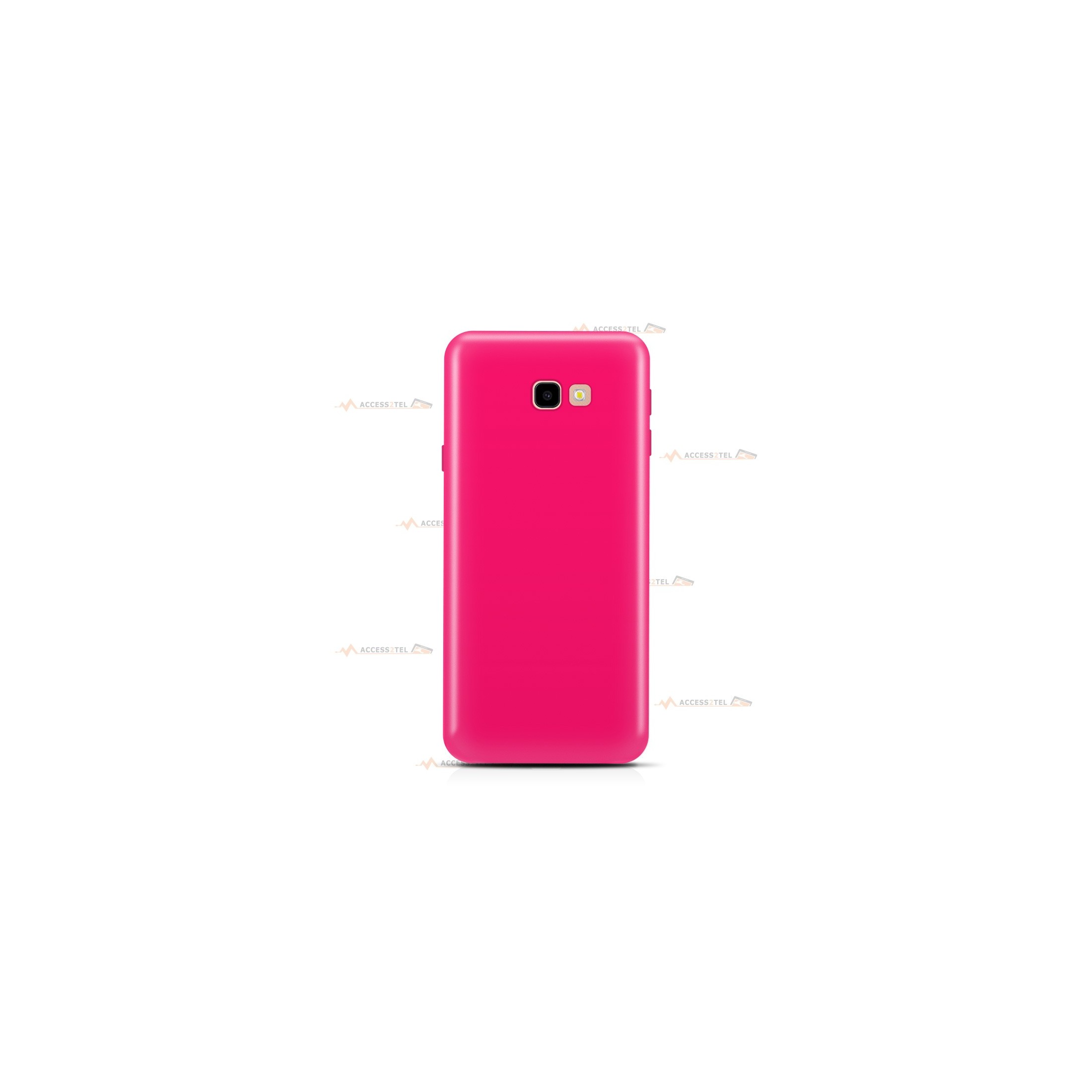 coque pour samsung galaxy j4 plus en silicone soft touch et intérieur microfibre rose fluo