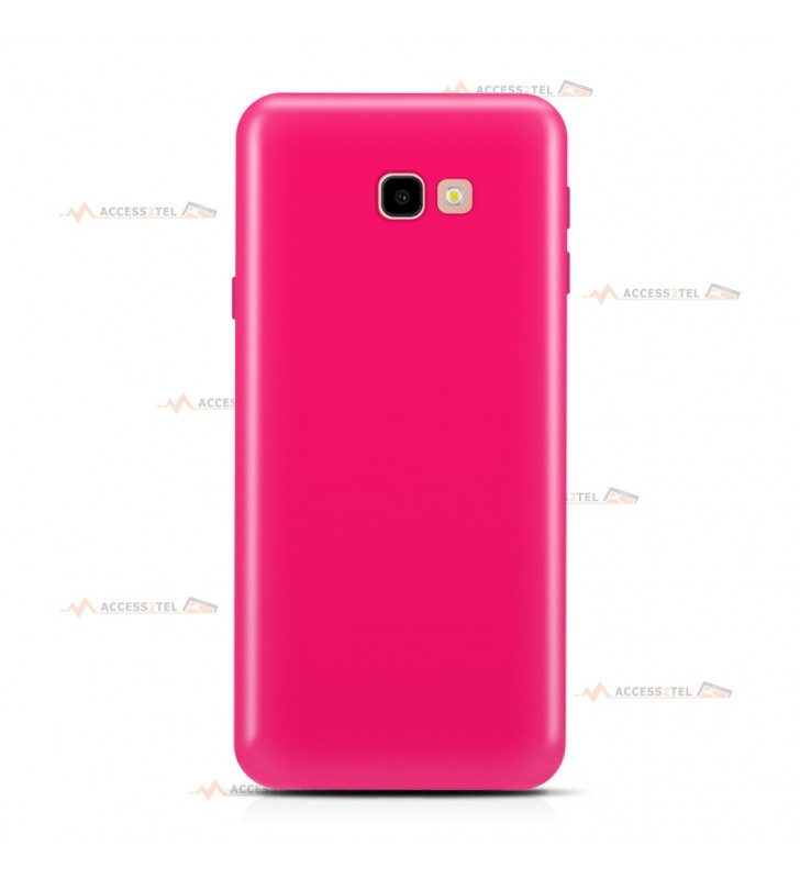 coque pour samsung galaxy j4 plus en silicone soft touch et intérieur microfibre rose fluo